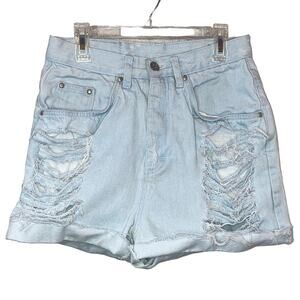 Gitano Distressed High Rise Denim Shorts Light Wash Festival Aesthetic
